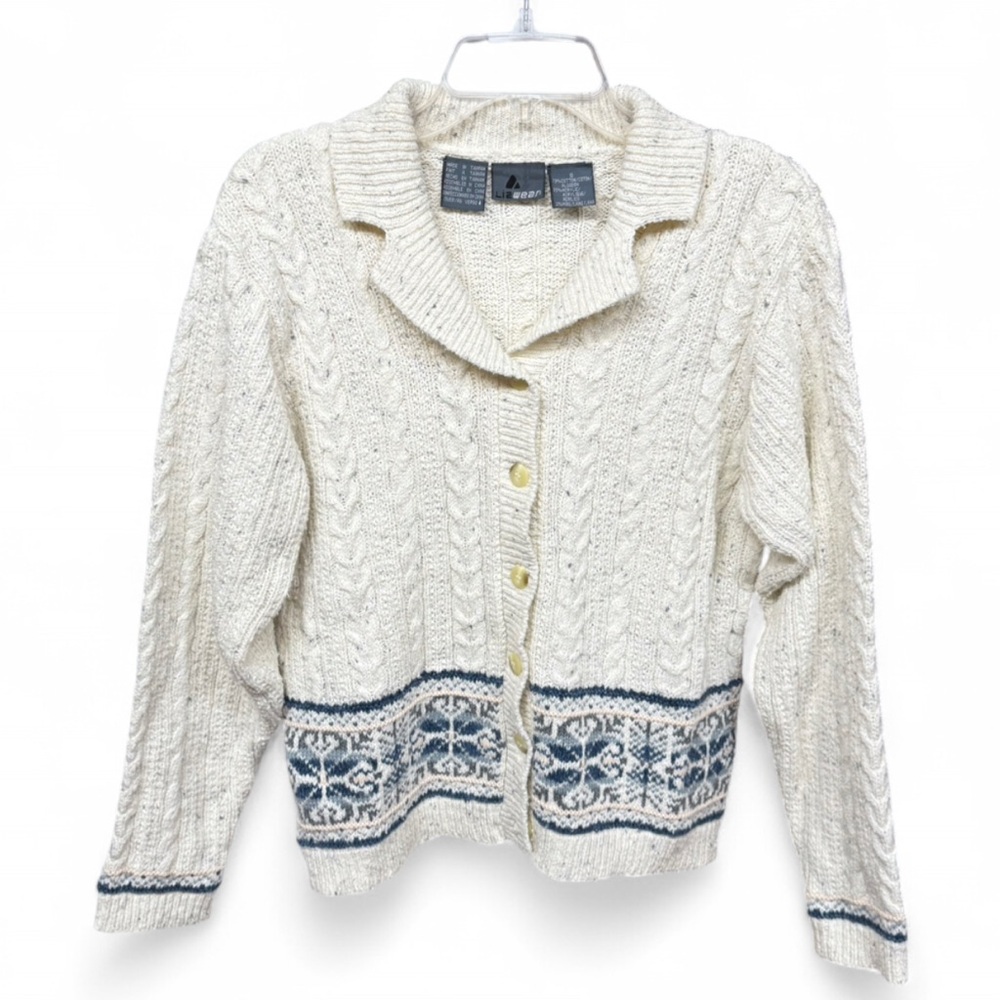 Vintage 90s Lizwear Coastal Cable Knit Cardigan, Size Small - Picture 2 of 10